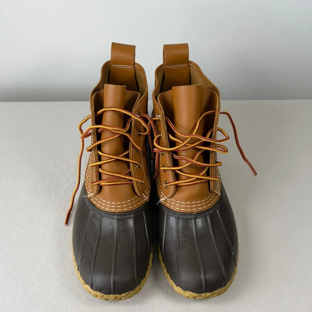 LL Bean Boots Mens 7M Tan Brown 6 Inch Duck Boots Waterproof Made in USA 175051